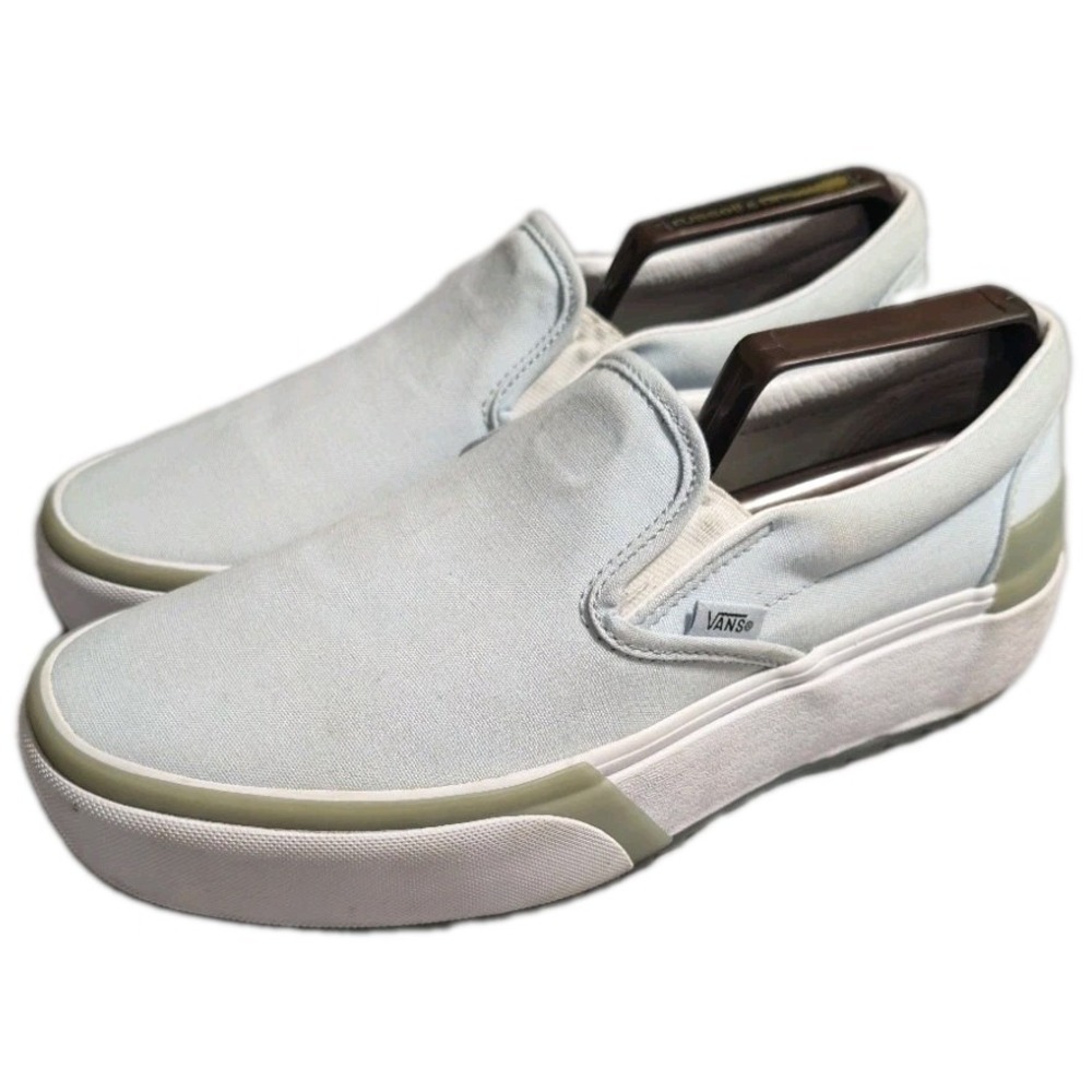 Vans Slip-On Stack Platform Shoes Mens 8 Womens 9.5 Light Blue Canvas